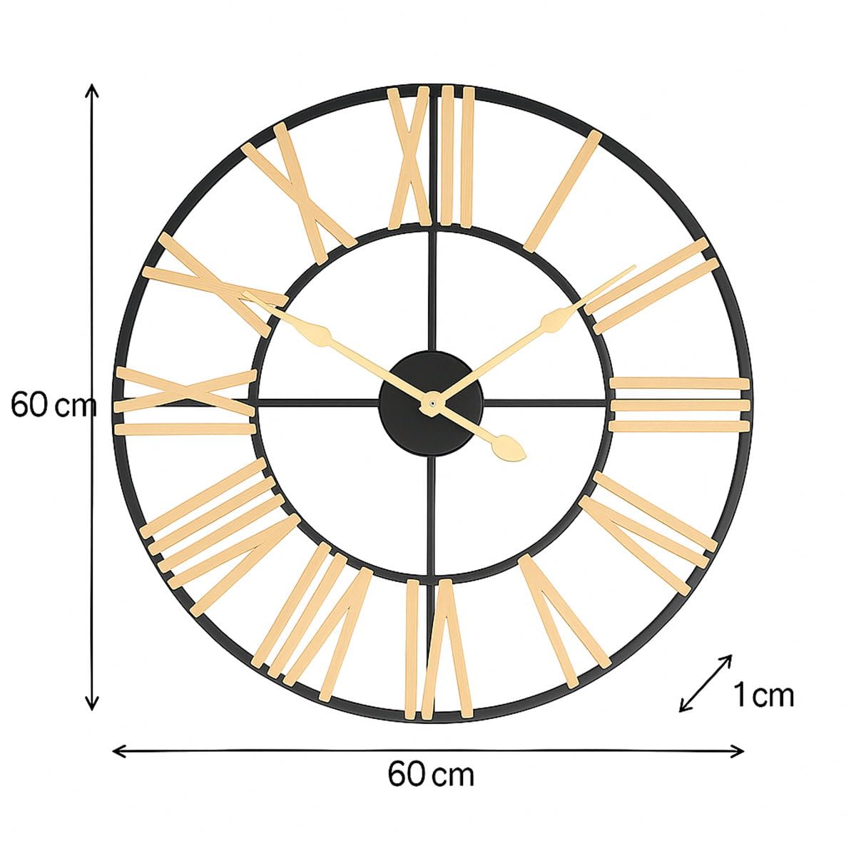 Melody Maison Black and Gold Large Skeleton Wall Clock 60cm x 60cm